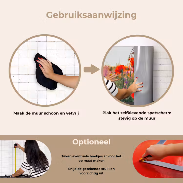 Klaproos - Bloemen - Rood - Paars - Weide keuken achterwand spatscherm klein -gebruiksaanwijzing_NL