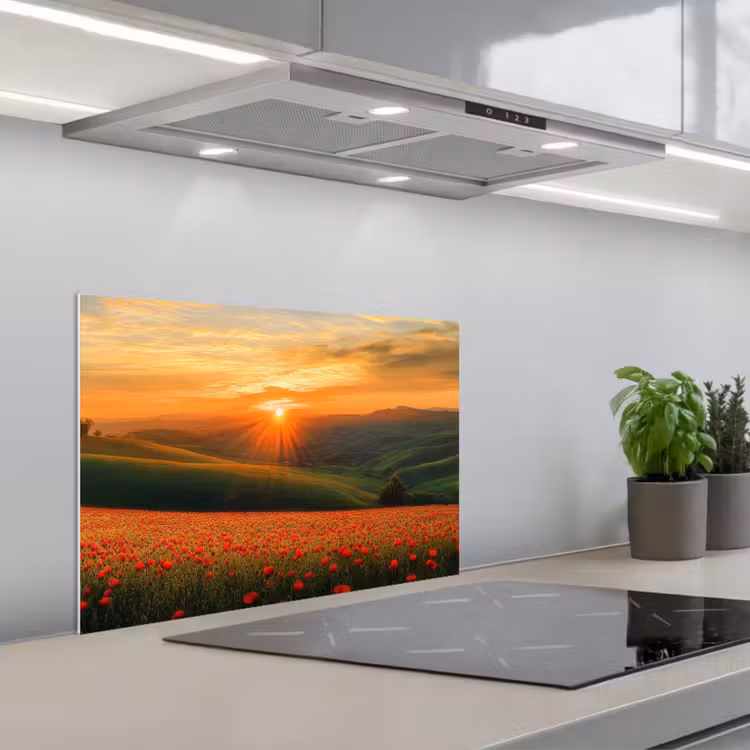 Klaprozen - Bloemen - Heuvels - Zonsondergang keuken achterwand spatscherm klein -3d_schuin