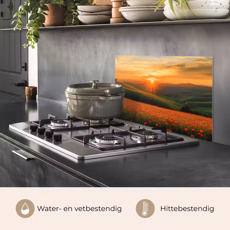 Klaprozen - Bloemen - Heuvels - Zonsondergang keuken achterwand spatscherm klein -usp_NL