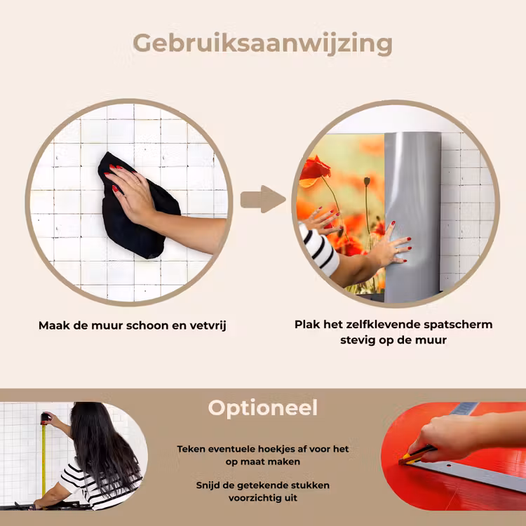 Klaprozen - Bloemen - Rood - Bloemenveld keuken achterwand spatscherm klein -gebruiksaanwijzing_NL