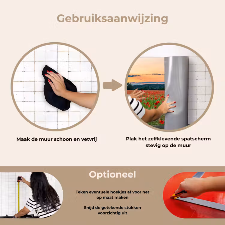 Klaprozen - Landschap - Rood - Bloemen keuken achterwand spatscherm klein -gebruiksaanwijzing_NL