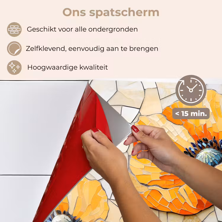 Klaprozen - Oranje - Mozaïek - Bladeren keuken achterwand spatscherm klein -spatscherm_NL