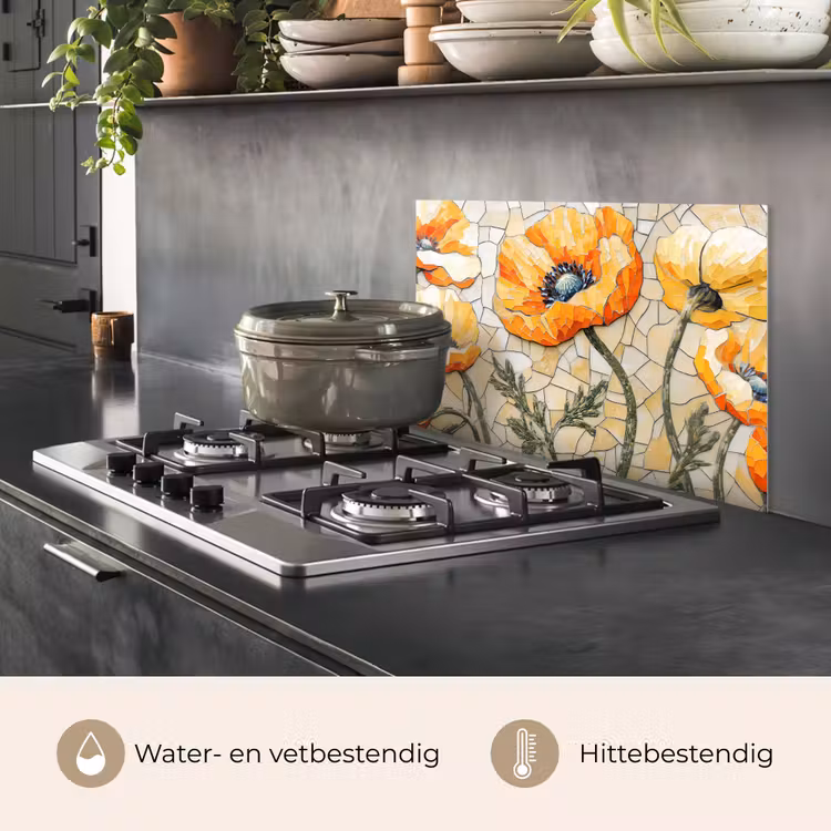Klaprozen - Oranje - Mozaïek - Bladeren keuken achterwand spatscherm klein -usp_NL