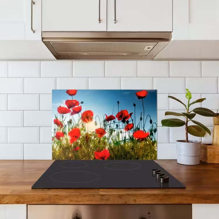 Klaprozen - Toscane - Zon - Rood - Blauw keuken achterwand spatscherm klein -sfeer2