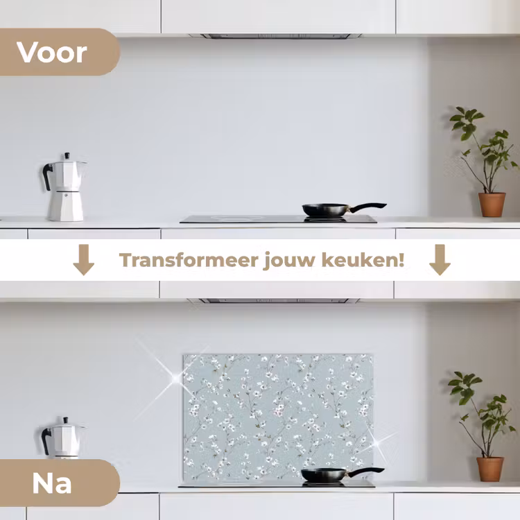 Klassiek - Bloemen - Blauw keuken achterwand spatscherm klein 900 -voor_na_NL