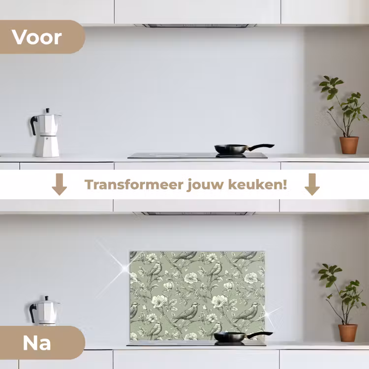 Klassiek - Botanisch - Groen keuken achterwand spatscherm klein 900 -voor_na_NL