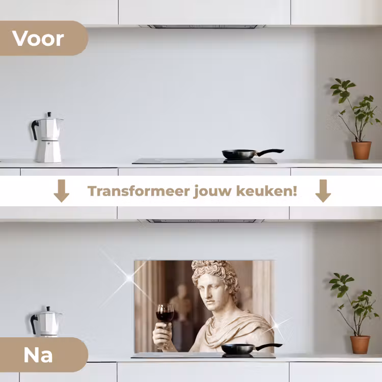 Klassiek - Marmer - Wijn keuken achterwand spatscherm klein -voor_na_NL