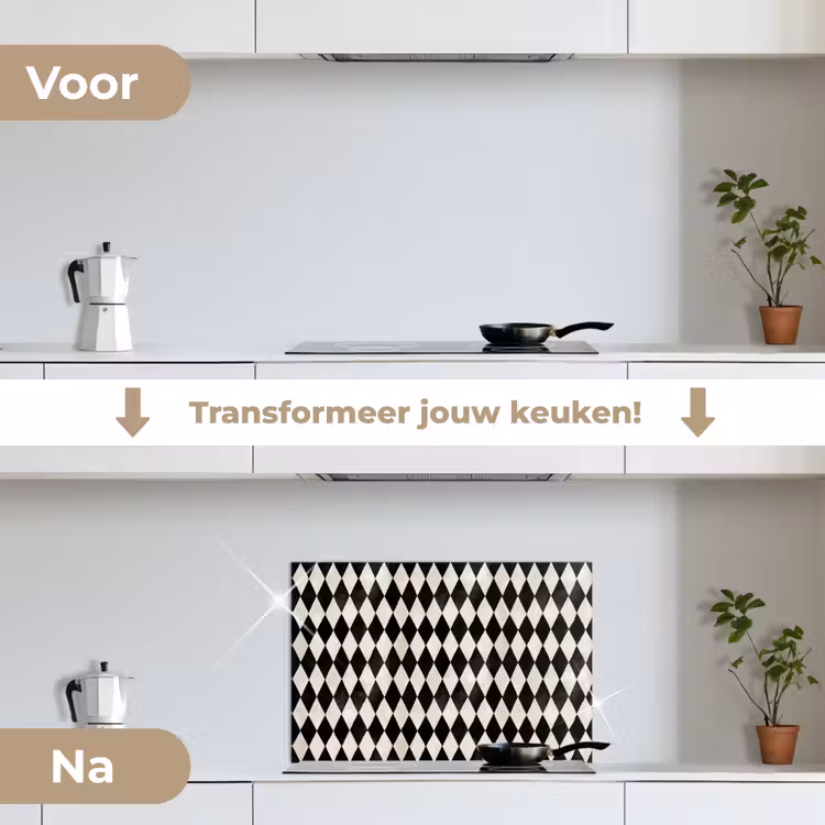 Klassiek - Patroon - Zwart keuken achterwand spatscherm klein 900 -voor_na_NL
