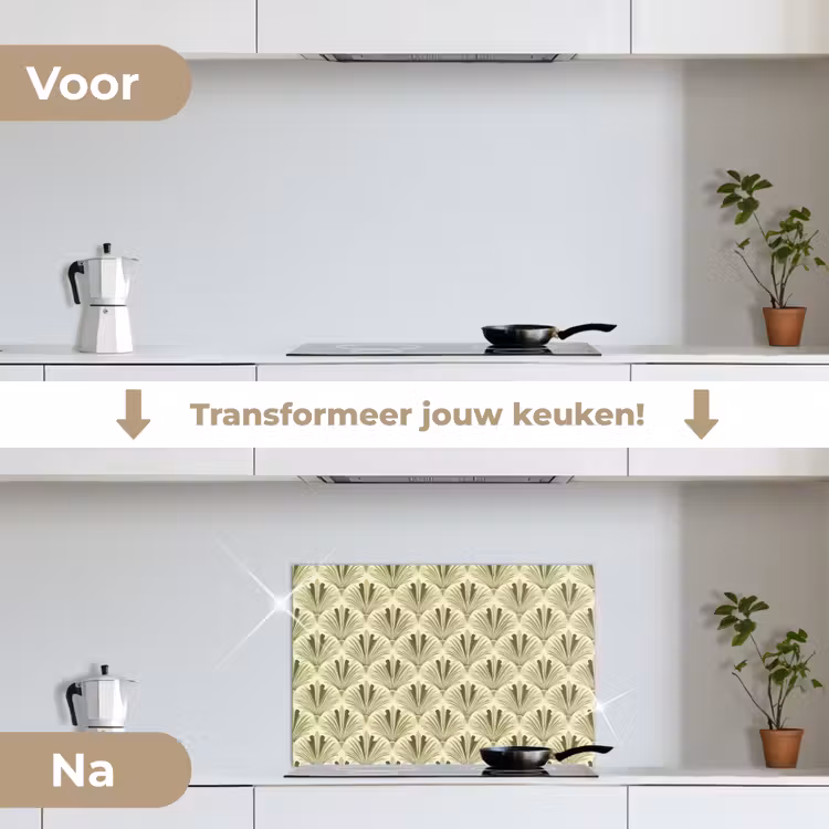 Klassiek - Waaier - Groen keuken achterwand spatscherm klein 900 -voor_na_NL