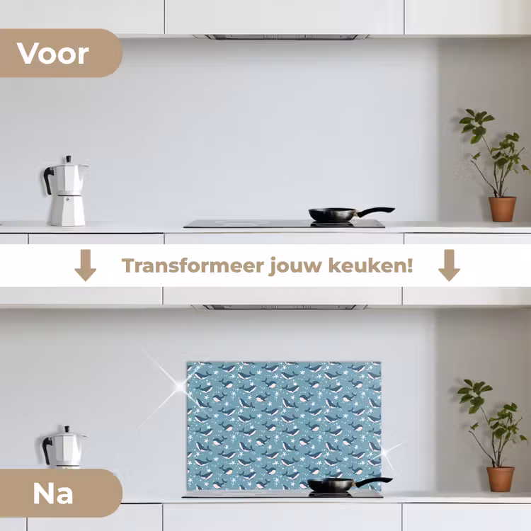 Klein - Oceaan - Walvis - Zeester keuken achterwand spatscherm klein 900 -voor_na_NL