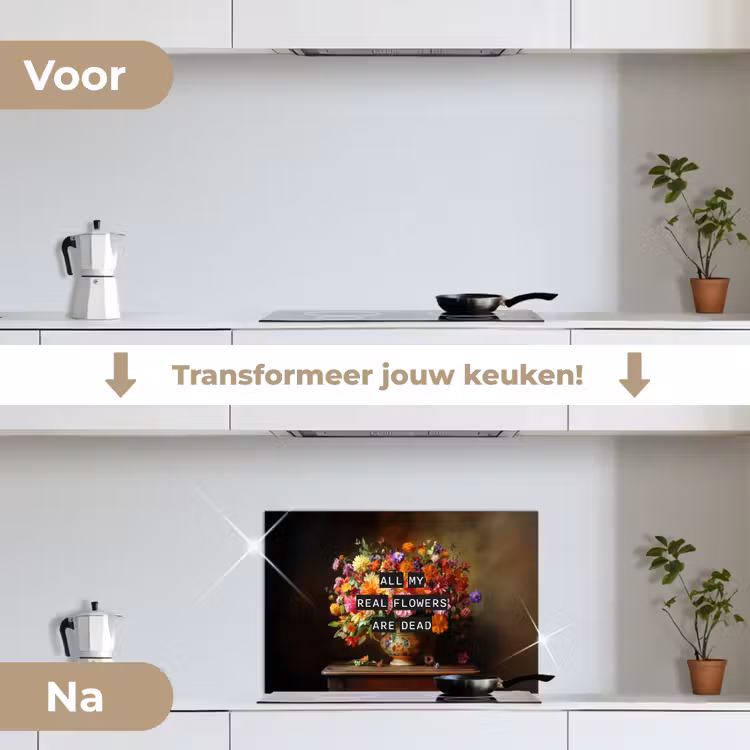 Kleur - Bloemen - Vintage - Bloemenvaas keuken achterwand spatscherm klein -voor_na_NL