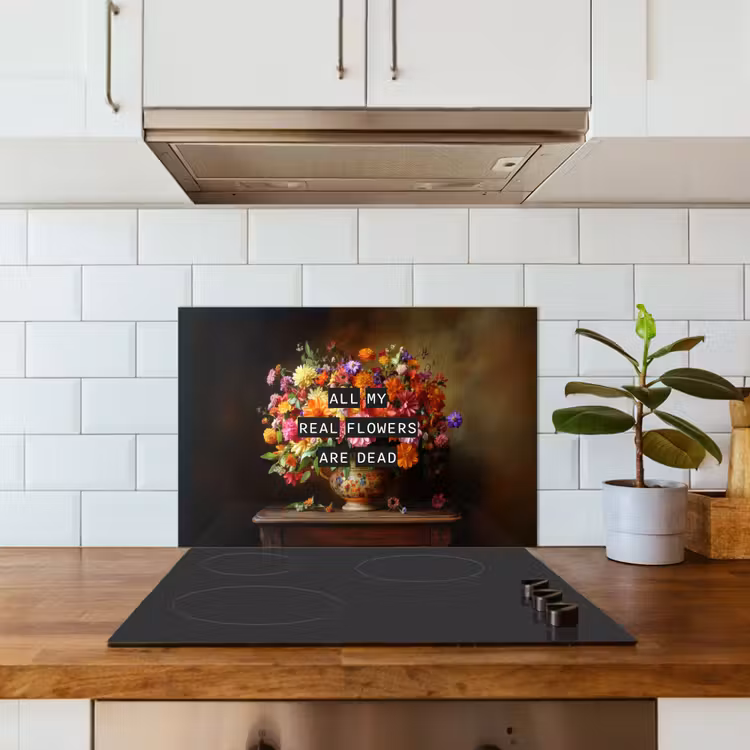 Kleur - Bloemen - Vintage - Bloemenvaas keuken achterwand spatscherm klein -sfeer2