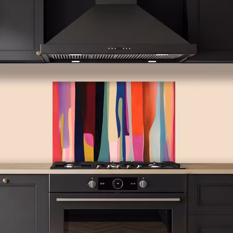 Kleurbanen - Verticaal - Kleurrijk keuken achterwand spatscherm klein -sfeer1