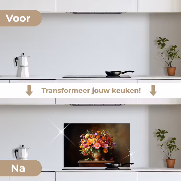 Kleuren - Boeket - Vaas - Hout keuken achterwand spatscherm klein -voor_na_NL