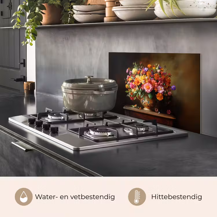 Kleuren - Boeket - Vaas - Hout keuken achterwand spatscherm klein -usp_NL
