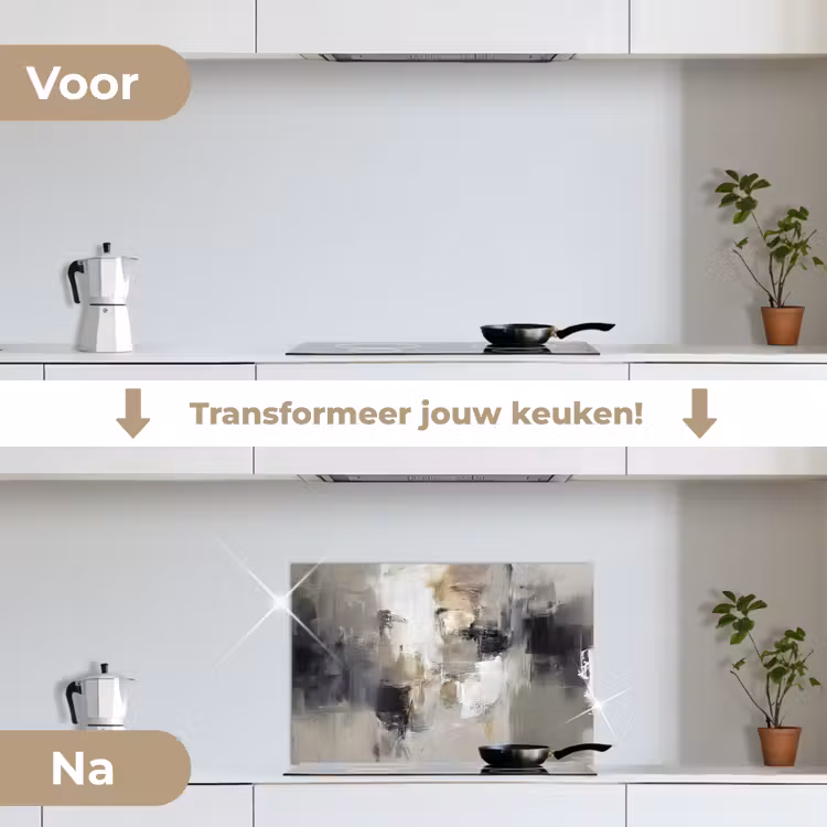 Kleurenpalet - Penseelstreken - Beige - Nevelig keuken achterwand spatscherm klein -voor_na_NL