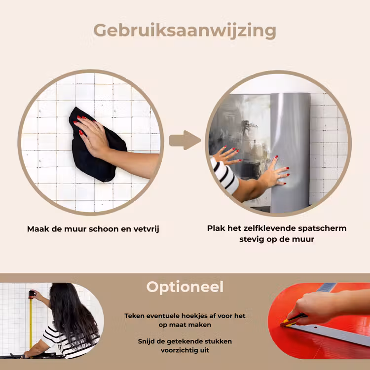 Kleurenpalet - Penseelstreken - Beige - Nevelig keuken achterwand spatscherm klein -gebruiksaanwijzing_NL