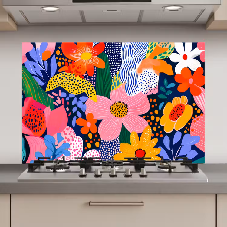Kleurrijk - Bloemen - Abstract - Stippen keuken achterwand spatscherm klein -3d_website