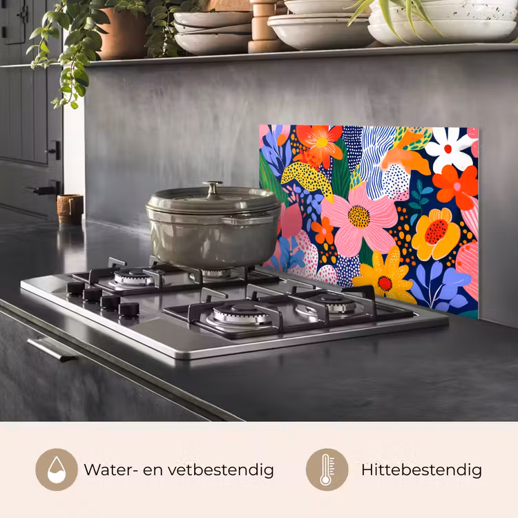 Kleurrijk - Bloemen - Abstract - Stippen keuken achterwand spatscherm klein -usp_NL