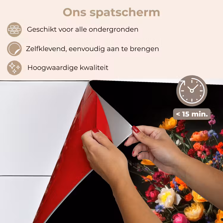Kleurrijk - Boeket - Vaas - Donkerbruin keuken achterwand spatscherm klein -spatscherm_NL