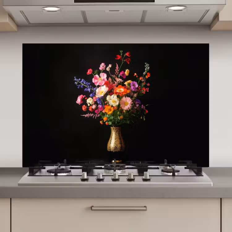 Kleurrijk - Boeket - Vaas - Goud keuken achterwand spatscherm klein -3d_website