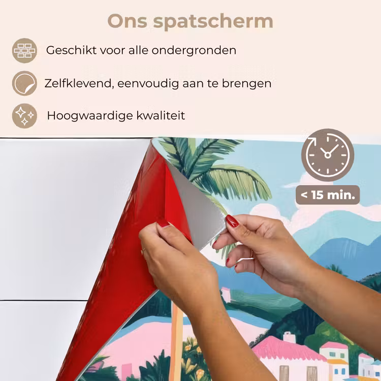 Kleurrijk - Huizen - Heuvels - Roze keuken achterwand spatscherm klein -spatscherm_NL