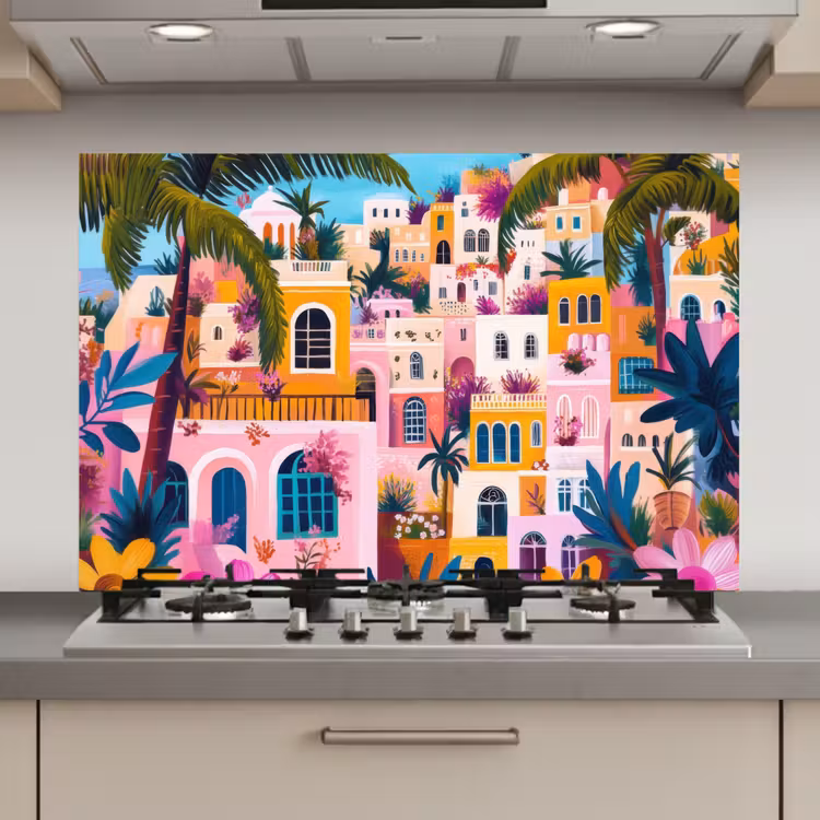 Kleurrijk - Roze - Oranje - Geel - Bloemen keuken achterwand spatscherm klein -3d_website