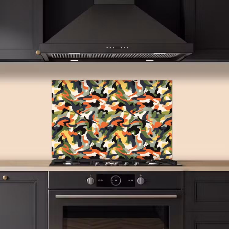 Kleurrijke - Camouflage - Organische - Vormen keuken achterwand spatscherm klein 900 -sfeer1