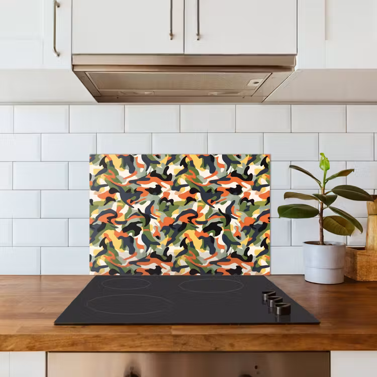 Kleurrijke - Camouflage - Organische - Vormen keuken achterwand spatscherm klein 900 -sfeer2