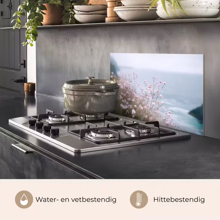 Klif - Bloemen - Zee - Roze keuken achterwand spatscherm klein -usp_NL