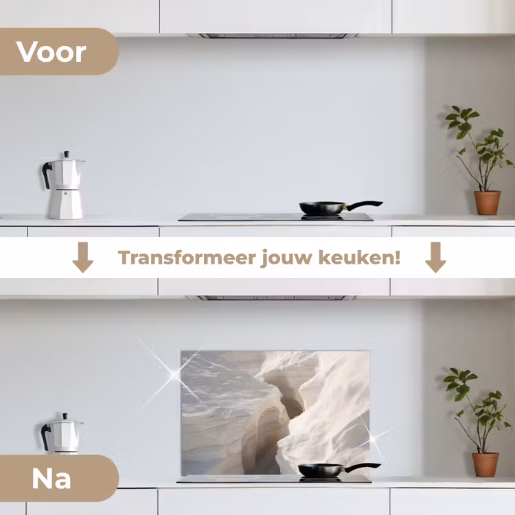 Kloof - Wit - Sneeuw keuken achterwand spatscherm klein -voor_na_NL