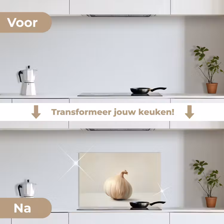 Knoflook - Natuurlijk - Beige keuken achterwand spatscherm klein -voor_na_NL
