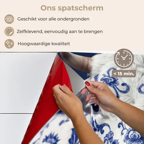Koe - Delfts - Blauw - Artistiek keuken achterwand spatscherm klein -spatscherm_NL