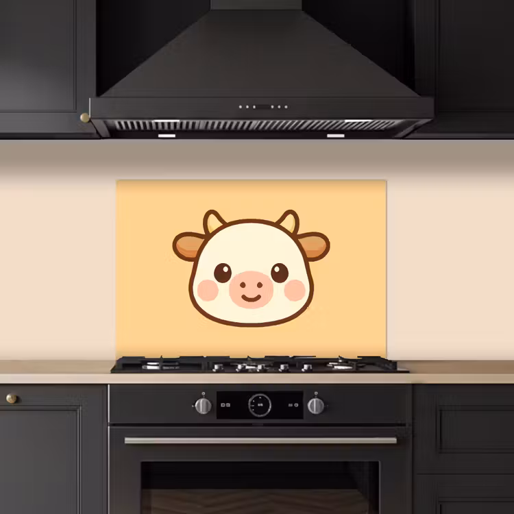 Koe - Oranje - Cartoon keuken achterwand spatscherm klein -sfeer1