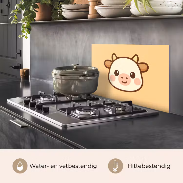 Koe - Oranje - Cartoon keuken achterwand spatscherm klein -usp_NL