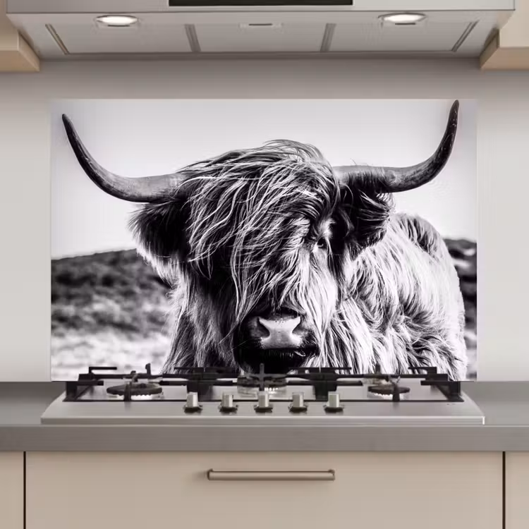 Koe - Schotse hooglander - Zwart - Wit - Dier - Natuur - Wild keuken achterwand spatscherm klein -3d_website