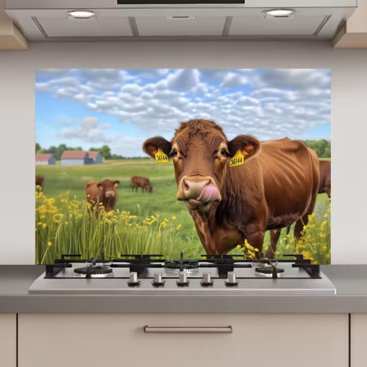 Koe - Weide - Bloemen keuken achterwand spatscherm klein -3d_website