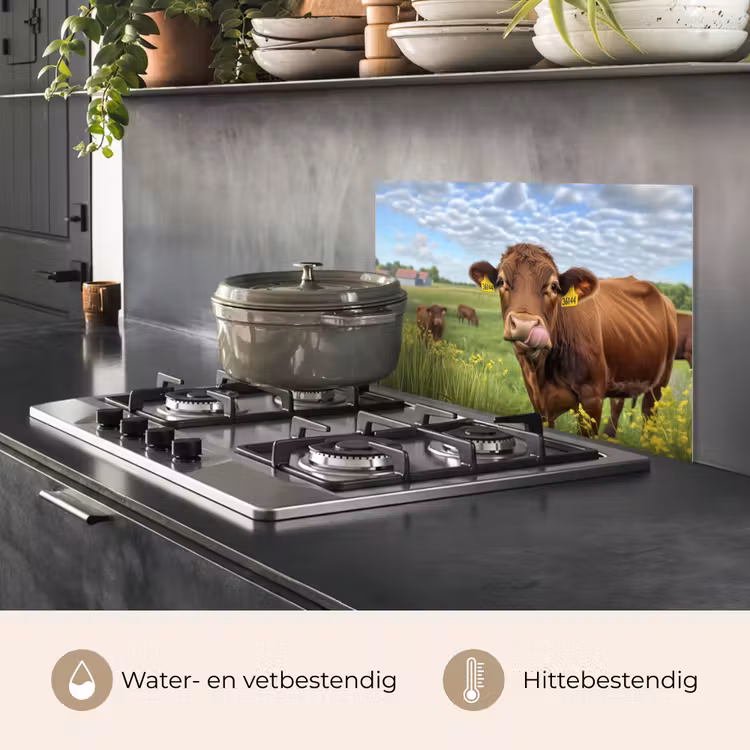 Koe - Weide - Bloemen keuken achterwand spatscherm klein -usp_NL