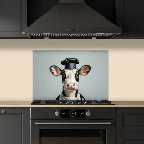 Koe - Zwart - Wit - Kok keuken achterwand spatscherm klein -sfeer1