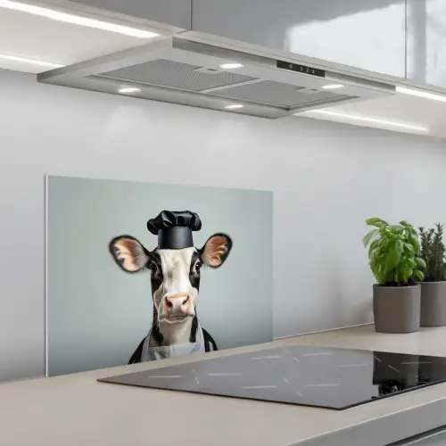 Koe - Zwart - Wit - Kok keuken achterwand spatscherm klein -3d_schuin