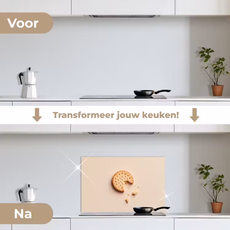 Koekje - Kruimels - beige keuken achterwand spatscherm klein -voor_na_NL