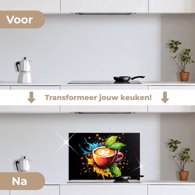 Koffie - Graffiti - Drinken - Abstract keuken achterwand spatscherm klein -voor_na_NL