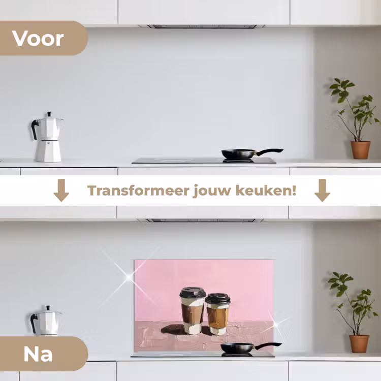 Koffiebekers - Deksel - Verf - Textuur keuken achterwand spatscherm klein -voor_na_NL