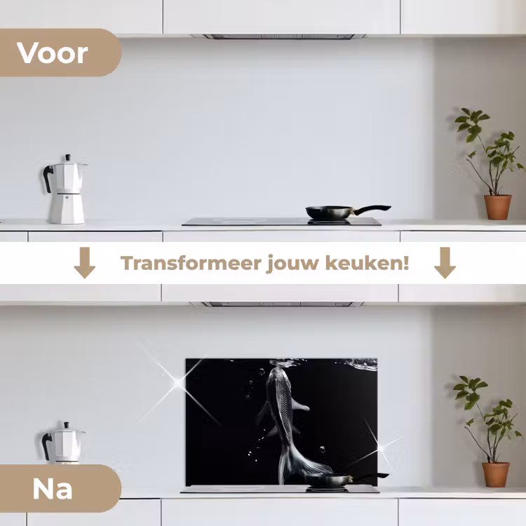 Koi - Vissen - Water - Zwart keuken achterwand spatscherm klein -voor_na_NL