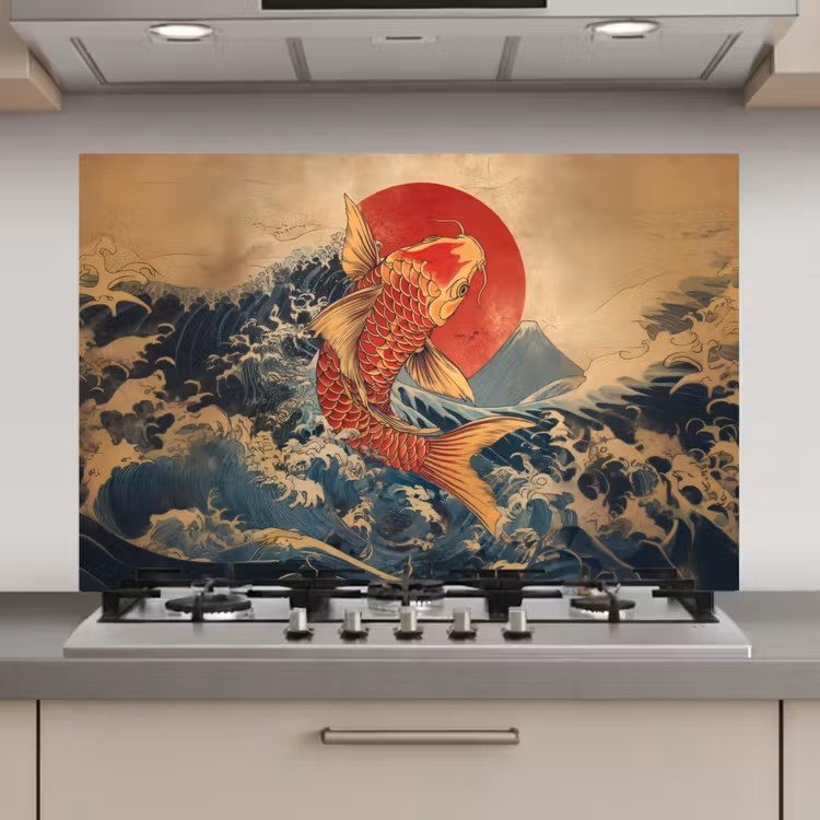Koi - Zee - Golven - Zon keuken achterwand spatscherm klein -3d_website