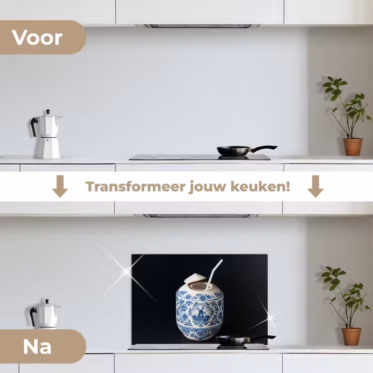 Kokosnoot - Eten - Delfts blauw - Drinken keuken achterwand spatscherm klein -voor_na_NL