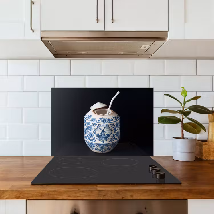 Kokosnoot - Eten - Delfts blauw - Drinken keuken achterwand spatscherm klein -sfeer2