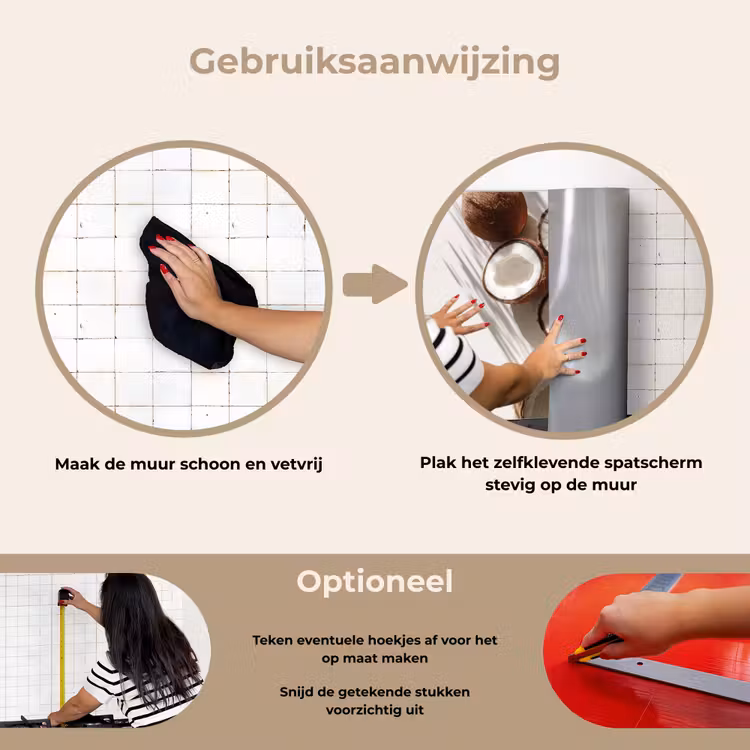 Kokosnoten - Bruin - Shaduw keuken achterwand spatscherm klein -gebruiksaanwijzing_NL