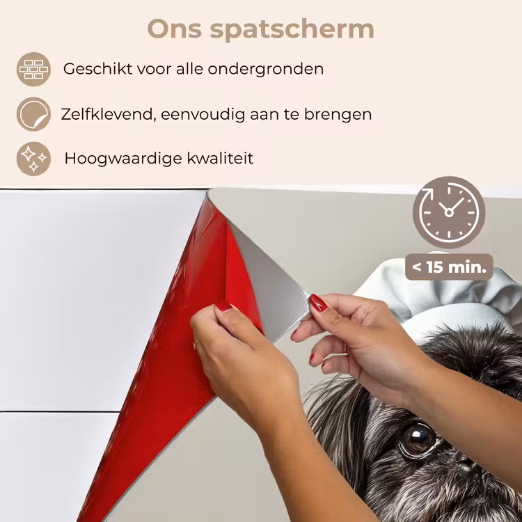 Kokskleding - Zwart - Hondje keuken achterwand spatscherm klein -spatscherm_NL
