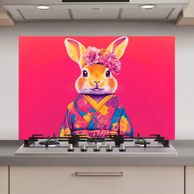Konijn - Bloemen - Kleurrijk - Kimono keuken achterwand spatscherm klein -3d_website
